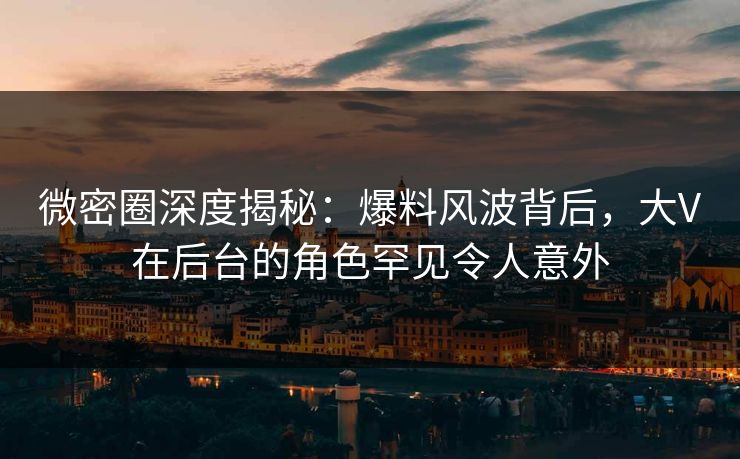 微密圈深度揭秘：爆料风波背后，大V在后台的角色罕见令人意外